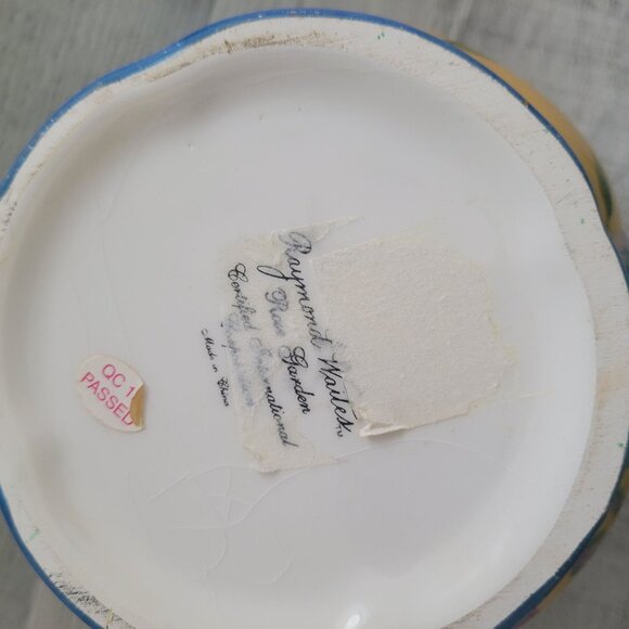 Hand-Painted Floral Ceramic Bowl By Raymond Waites Yellow & Blue 4.5" Diameter D - Picture 5 of 7